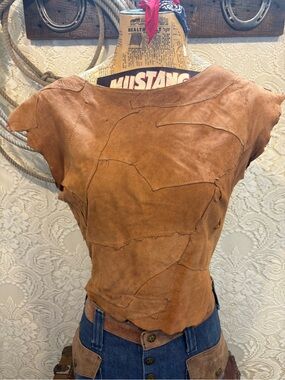 Vintage Brown Suede Patchwork Crop Top